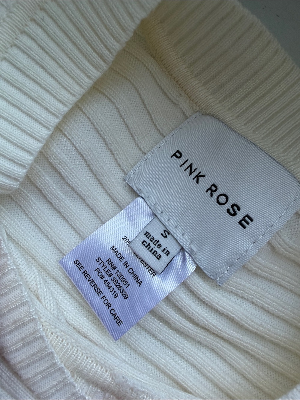 Pink Rose Cream Ribbed Pullover Sweatshirt - Picture 2 of 5